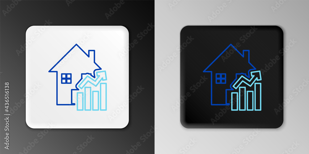 Line Rising cost of housing icon isolated on grey background. Rising price of real estate. Residential graph increases. Colorful outline concept. Vector Line Rising cost of housing icon isolated on grey background. Rising price of real estate. Residential graph increases. Colorful outline concept. Vector