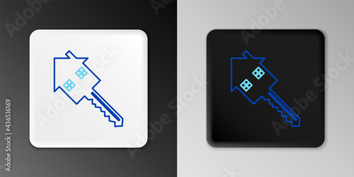 Line House with key icon isolated on grey background. The concept of the house turnkey. Colorful outline concept. Vector