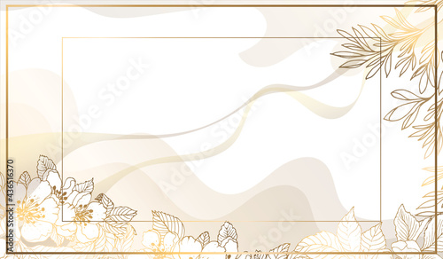 Golden frame with flowers. Watercolor stains and divorces on a white background. Golden flowers and twigs. Vector file.