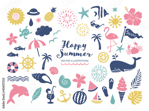 夏と海のシンプルなベクターイラストセット