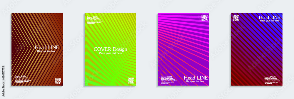 Minimal covers design. Colorful halftone gradients. Future geometric patterns.