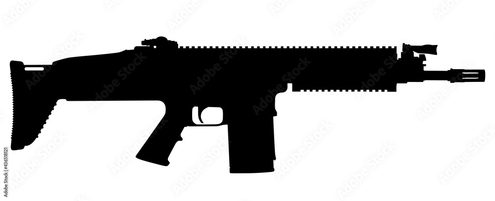 Vector image silhouette of modern military assault rifle symbol ...