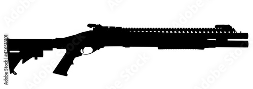 Vector image silhouettes of modern military shotgun symbol illustration isolated on white background. Army and police weapons.