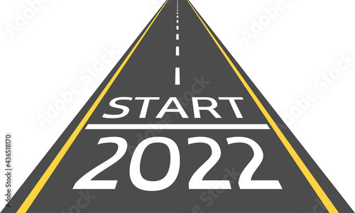 Start 2022 written on the Road or asphalt highway with horizon perspective. New Year concept. Vector illustration.
