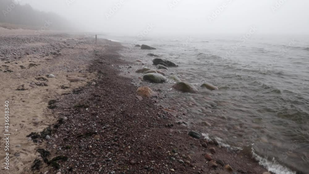 Walking by Baltic sea shore in foggy morning. Walking by Baltic sea shore in foggy morning.