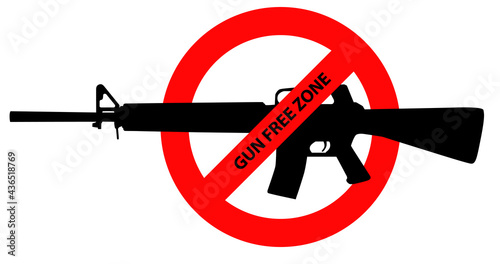 Caution sign about gun control. Restricted area, guns banned. Vector image silhouette, illustration isolated on white background.