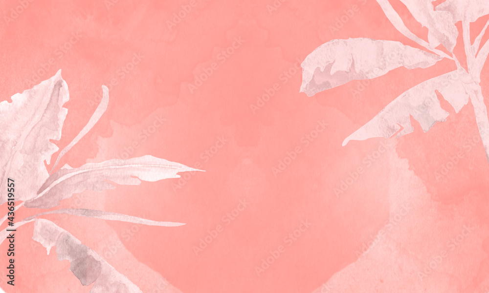 Pink wallpaper watercolor template with palm