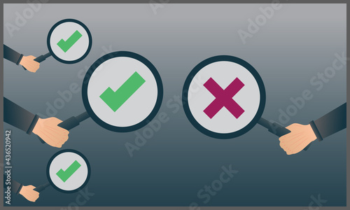vector illustration of Knockout, selection, different sorts of hands holding a checkmark