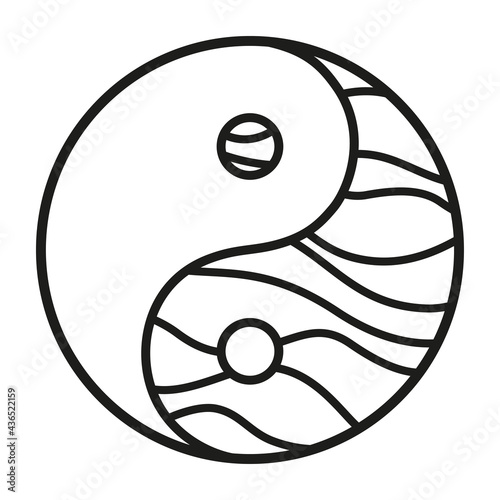 Yin and Yang. Religion. Hand drawn zen symbol on isolation background. Black and white illustration