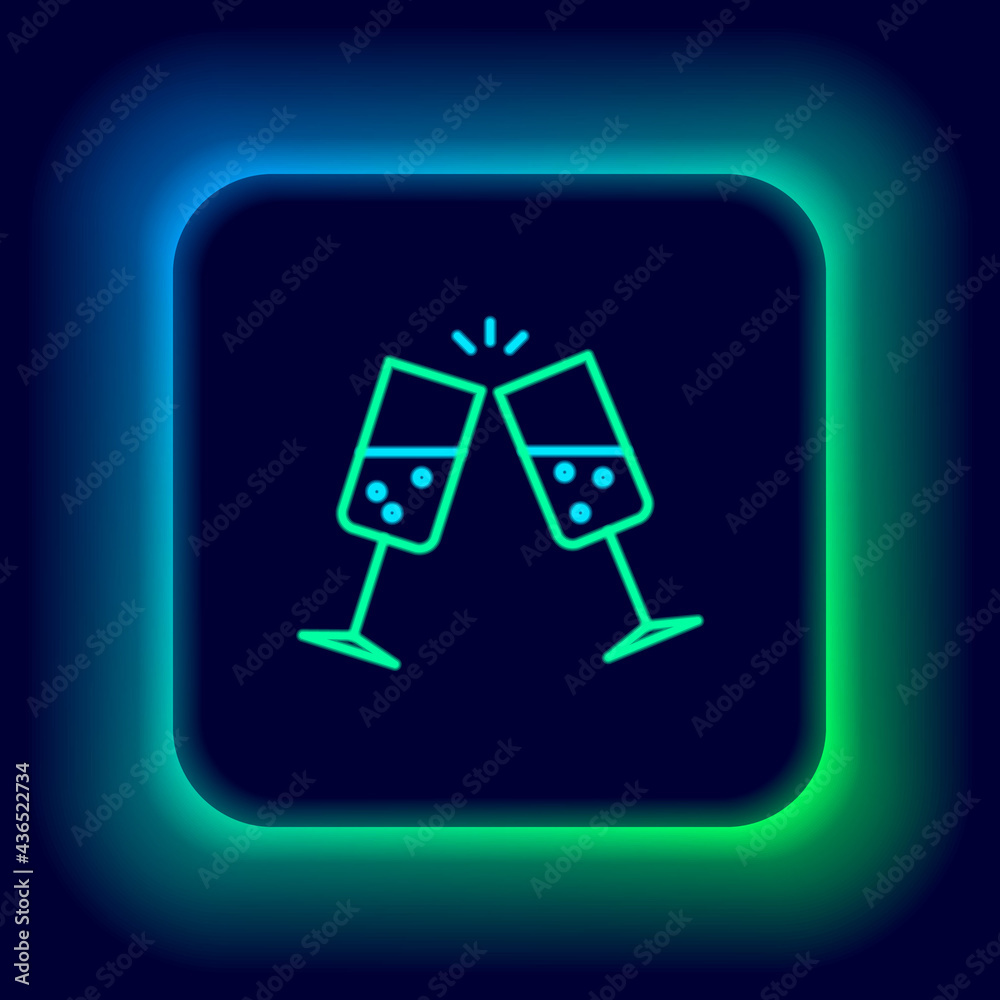 Glowing neon line Glass of champagne icon isolated on black background. Colorful outline concept. Vector Glowing neon line Glass of champagne icon isolated on black background. Colorful outline concept. Vector