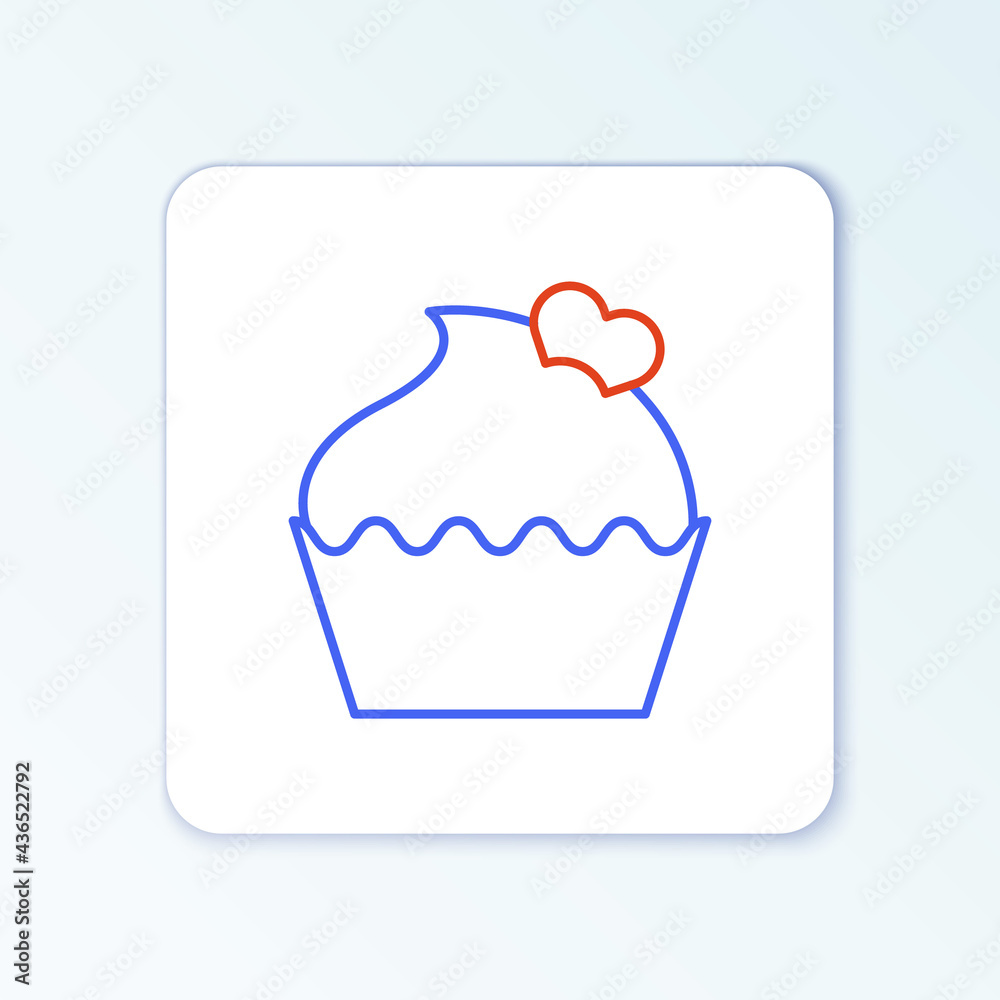 Line Wedding cake with heart icon isolated on white background. Valentines day symbol. Colorful outline concept. Vector Line Wedding cake with heart icon isolated on white background. Valentines day symbol. Colorful outline concept. Vector