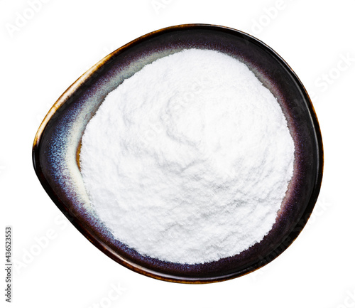 view of dextrose sugar in ceramic bowl isolated