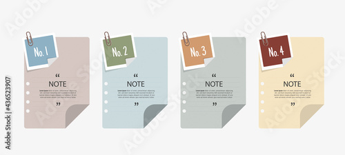 Text box design with notepapers and photoframes.	
