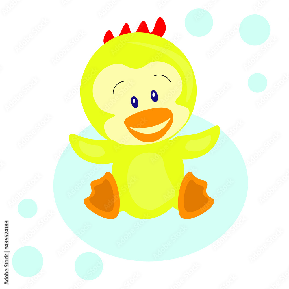 Vector illustration. A cute chicken that bathes. Can be used for children's illustrations, postcards, clothing, tableware and typography.