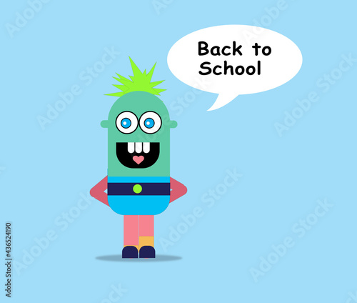 Back to school, happy funny monster