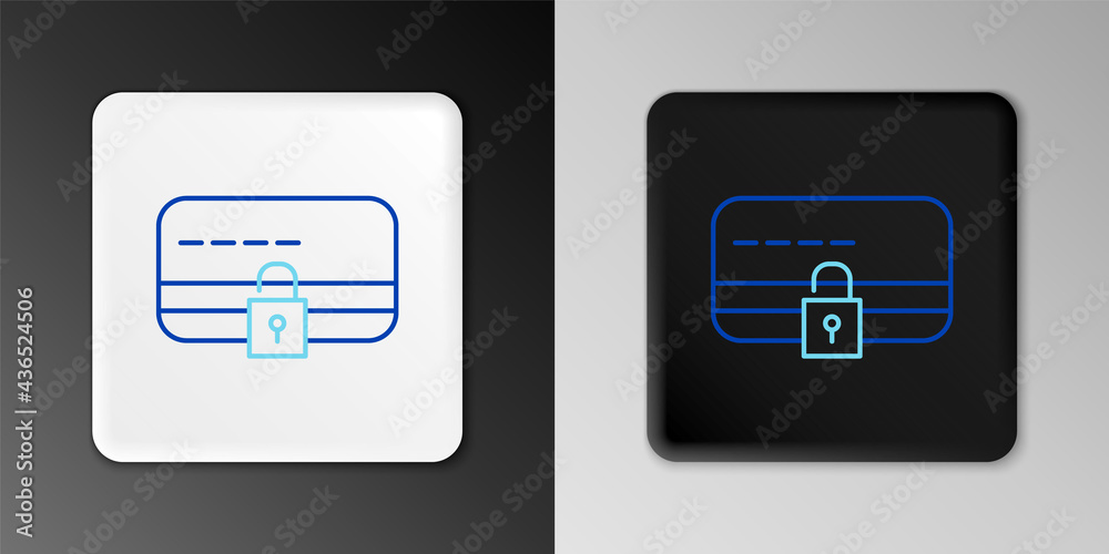 Line Credit card with lock icon isolated on grey background. Locked bank card. Security, safety, protection. Concept of a safe payment. Colorful outline concept. Vector Line Credit card with lock icon isolated on grey background. Locked bank card. Security, safety, protection. Concept of a safe payment. Colorful outline concept. Vector