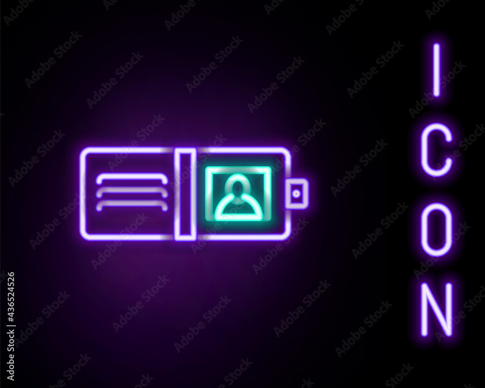 Glowing neon line Wallet icon isolated on black background. Purse icon. Cash savings symbol. Colorful outline concept. Vector Glowing neon line Wallet icon isolated on black background. Purse icon. Cash savings symbol. Colorful outline concept. Vector
