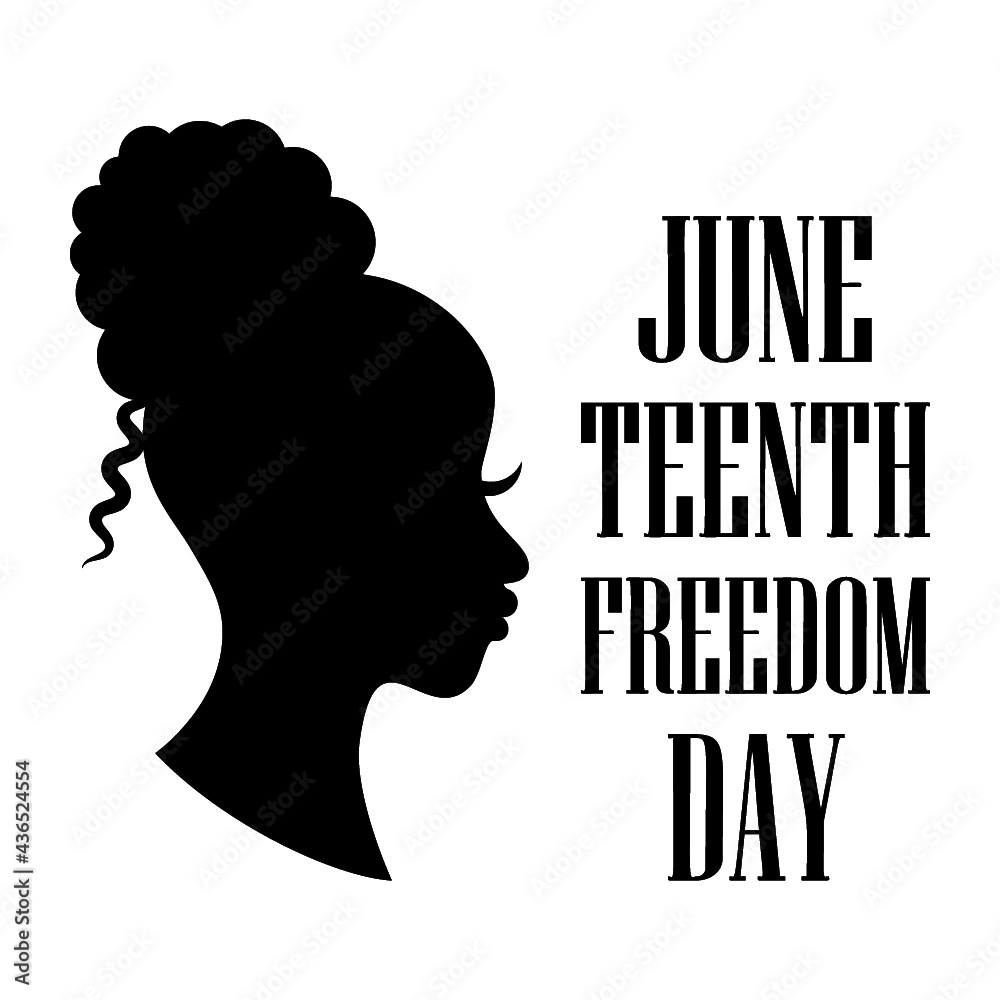 Beautiful American black woman silhouette. Girl character design. Afro woman face. Juneteenth concept. 