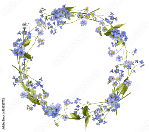 Watercolor Forget Me Nots Flower Wreath,Watercolor Forget Me Nots Flower Boutique Circle ,Small Blue Flowers