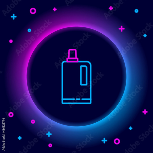Glowing neon line Fabric softener icon isolated on black background. Liquid laundry detergent, conditioner, cleaning agent, bleach. Colorful outline concept. Vector