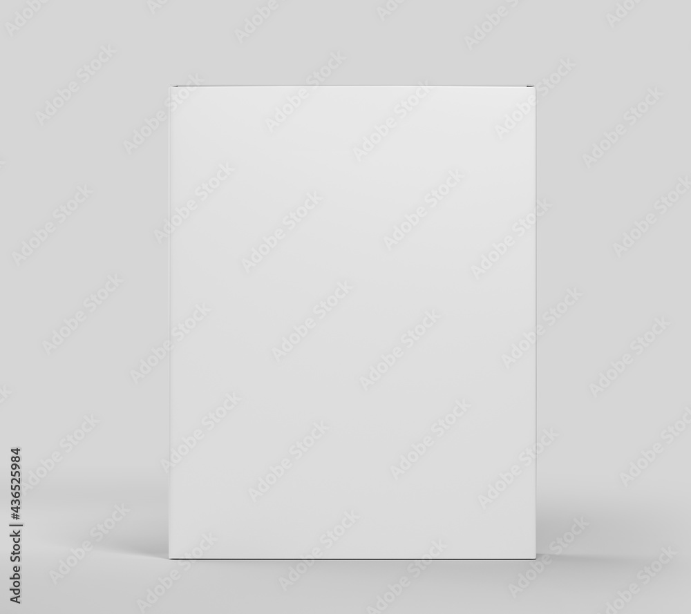 Blank white software box Mockup, medium size Cardboard package box, 3d rendering isolated on light gray background, ready for your design Blank white software box Mockup, medium size Cardboard package box, 3d rendering isolated on light gray background, ready for your design