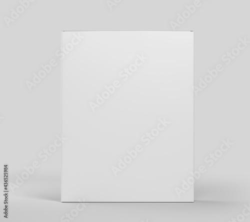 Blank white software box Mockup, medium size Cardboard package box, 3d rendering isolated on light gray background, ready for your design