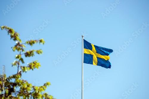 swedish flag on blue, nacka, sverige, sweden, stockholm