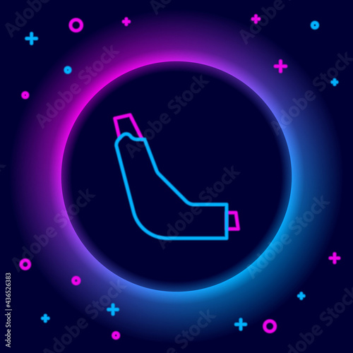 Glowing neon line Inhaler icon isolated on black background. Breather for cough relief, inhalation, allergic patient. Colorful outline concept. Vector