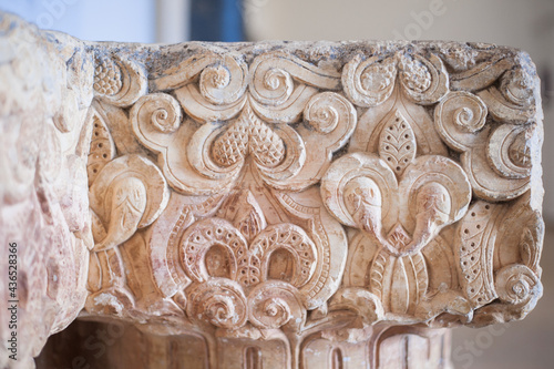 capital of a column head represented in the summer residence El Badi Palace small amasing peaces of heritage remained from Saadian dynasty Marrakech 