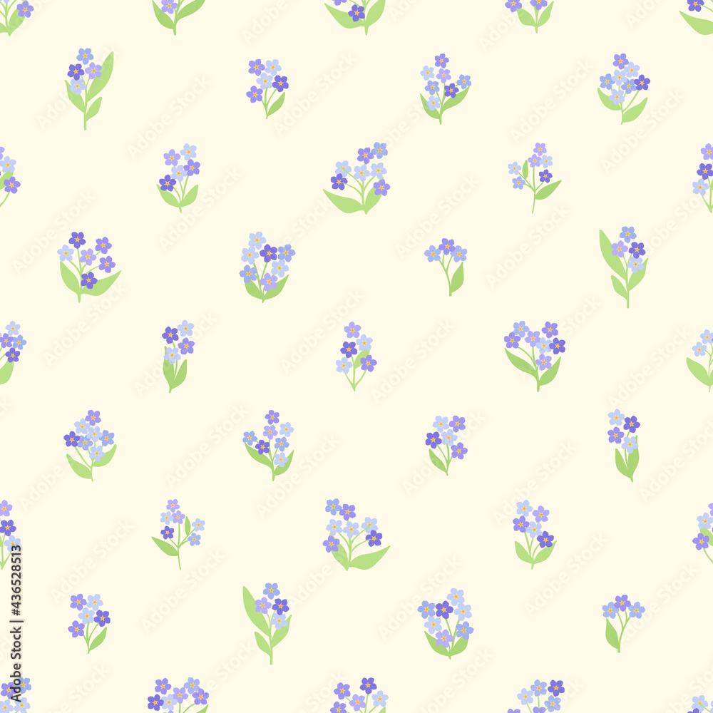 seamless pattern of lilac forget-me-nots. 
vector illustration. suitable for wrapping paper, wallpaper, decoration.
