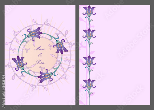 watercolor iris flower painted in the style of modern, art nouveau. vector garland wedding bouquet. Floral pastel watercolor style. Spring bouquet. Elements are isolated and editable. EPS10