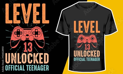 Official Teenager 13th Birthday T-Shirt , Level 13 Unlocked,  T shirt Design Idea