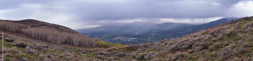Fototapeta premium Rocky Mountains Wasatch Front landscape views foothills of Mt Timpanogos, Mt Mahogany nature hiking trail, by Orem and Provo, Utah. United States. USA.
