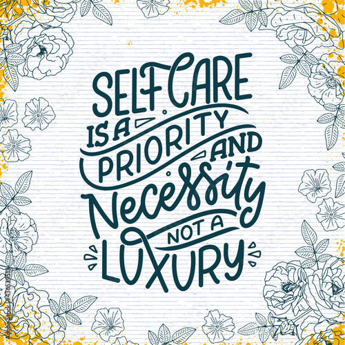 Love yourself lettering slogan. Funny quote for blog, poster and print design. Modern calligraphy text about self care.