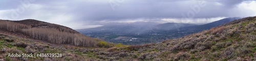 Rocky Mountains Wasatch Front  landscape views  foothills of Mt Timpanogos, Mt Mahogany nature hiking trail, by Orem and Provo, Utah. United States. USA. photo