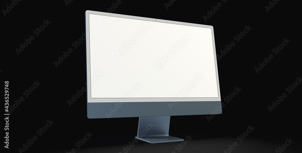 Realistic flat screen computer monitor 3de style mockup with blank screen isolated 3d