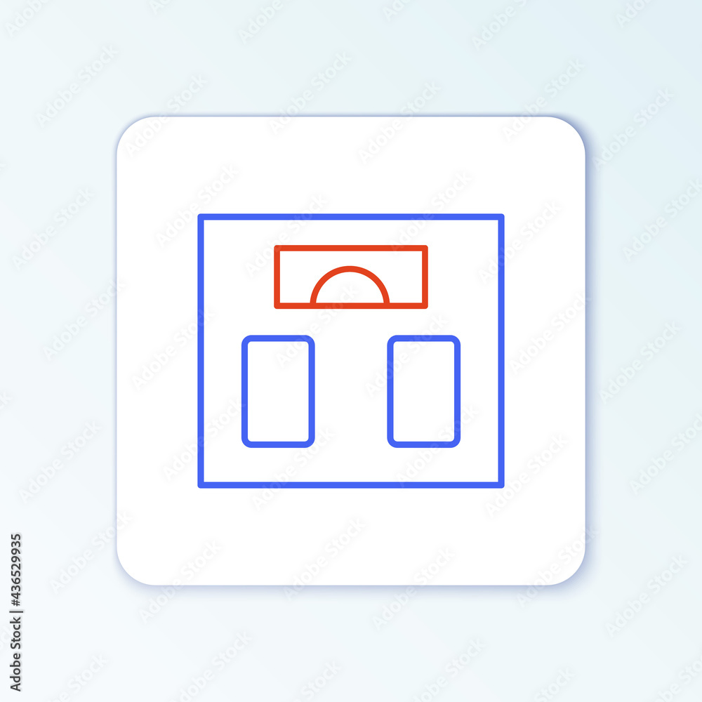 Line Bathroom scales icon isolated on white background. Weight measure Equipment. Weight Scale fitness sport concept. Colorful outline concept. Vector
