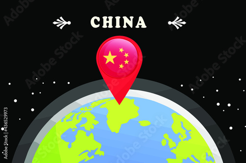 
China Flag in the location mark on the globe