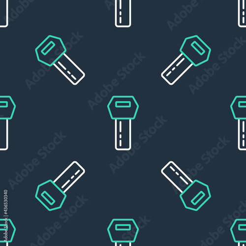 Line Car key with remote icon isolated seamless pattern on black background. Car key and alarm system. Vector