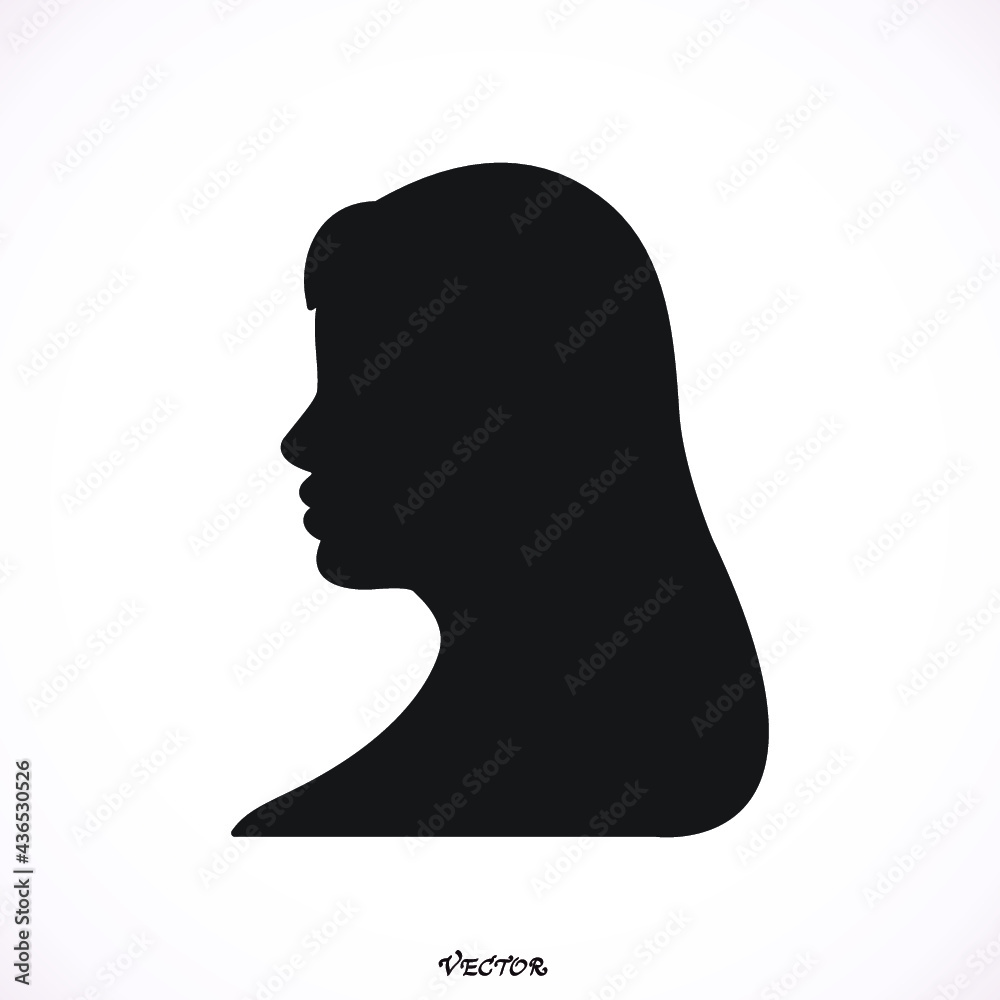 Young Woman Face Profile. Black silhouette on white background. vector graphic Young Woman Face Profile. Black silhouette on white background. vector graphic