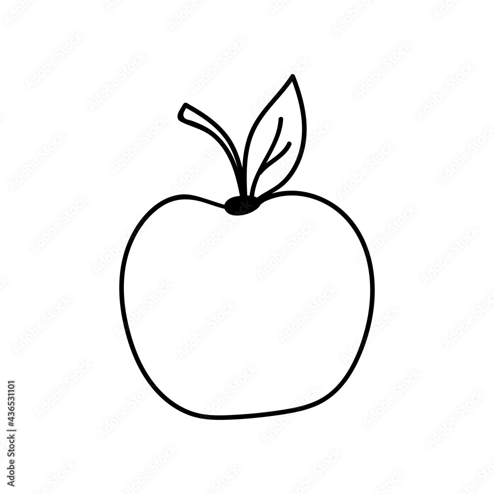 Cute and funny hand drawn apple. Vector summer fruit clipart. Stylized illustration with hand drawn outline isolated on background. For sticker, scrapbook, fabric, social media. Cute and funny hand drawn apple. Vector summer fruit clipart. Stylized illustration with hand drawn outline isolated on background. For sticker, scrapbook, fabric, social media.