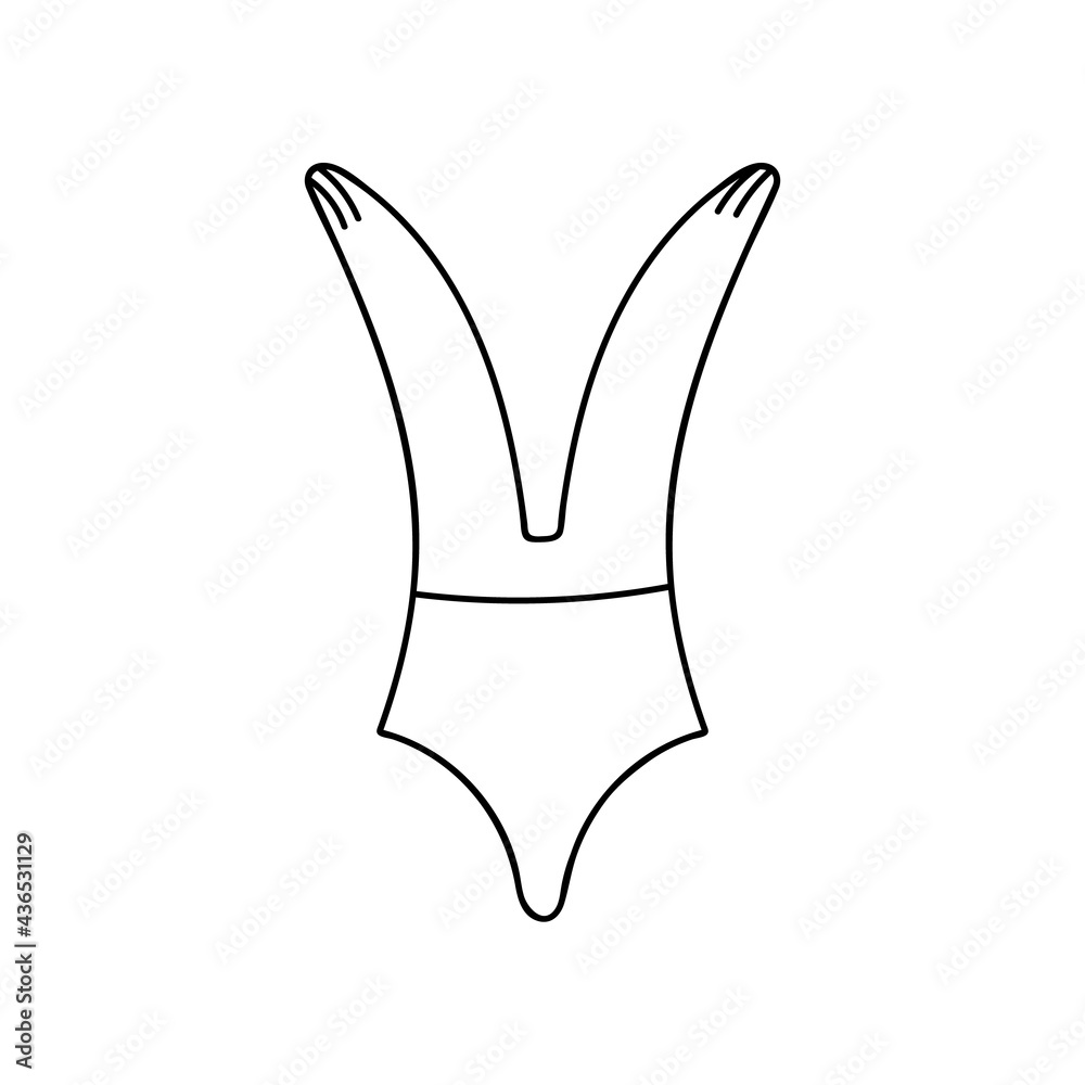 Cute clipart vector summer swimsuit for women and girls for swim in pool, sea, ocean. Stylized illustration with hand drawn outline isolated on background. For sticker, scrapbook, fabric, social media Cute clipart vector summer swimsuit for women and girls for swim in pool, sea, ocean. Stylized illustration with hand drawn outline isolated on background. For sticker, scrapbook, fabric, social media