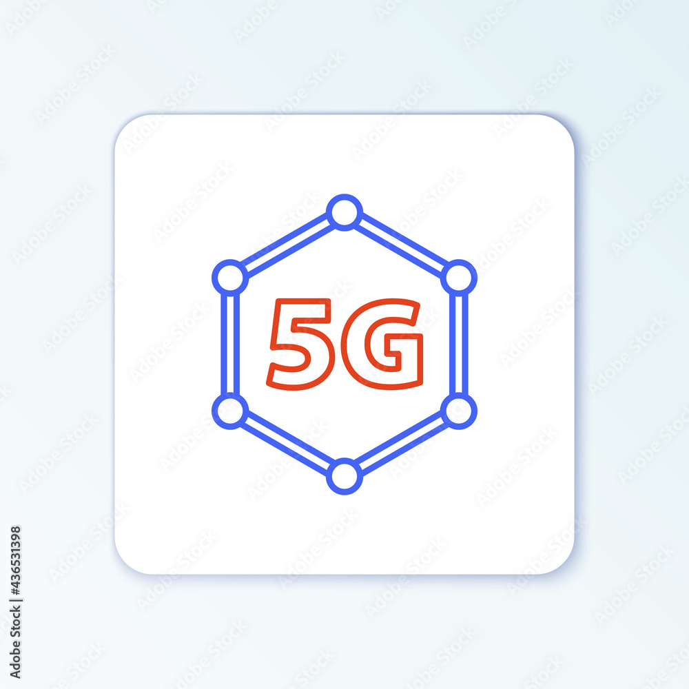 Line 5G new wireless internet wifi connection icon isolated on white background. Global network high speed connection data rate technology. Colorful outline concept. Vector Line 5G new wireless internet wifi connection icon isolated on white background. Global network high speed connection data rate technology. Colorful outline concept. Vector