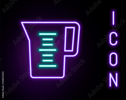 Glowing neon line Jug glass with water icon isolated on black background. Kettle for water. Glass decanter with drinking water. Colorful outline concept. Vector