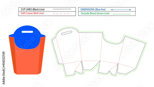 French fry box, french fry die cut, dieline template and 3d box, color editable and changeable  box