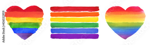Watercolor Hand Painted Colorful Rainbow Set. Vector Pride Flag