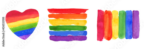 Watercolor Hand Painted Colorful Rainbow Set. Vector Pride Flag