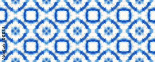 Blue Japanese Tie-Dye Watercolor Seamless Pattern. Organic Geometric Female Winter Pattern. Textured Paint Brush Asiatic Teal. Geometric Hand Painted Fabric Design. Watercolor Brush Paint.