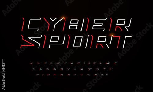 Sport futuristic style font with sharp angles and thin lines. Outline letters and numbers for game headline and logo design. Linear italic font, cyber sport font set. Contour scifi vector typography