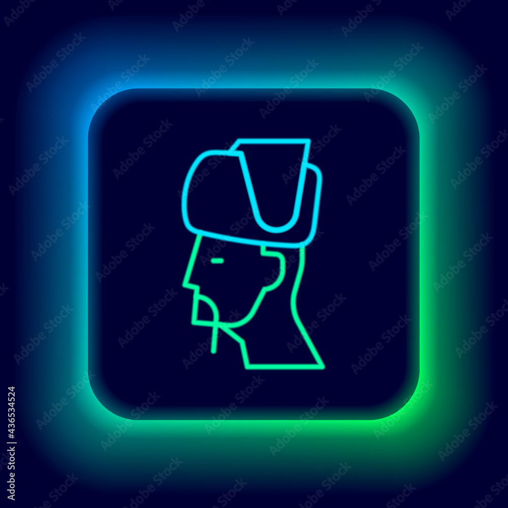 Glowing neon line Ukrainian cossack icon isolated on black background. Colorful outline concept. Vector Glowing neon line Ukrainian cossack icon isolated on black background. Colorful outline concept. Vector